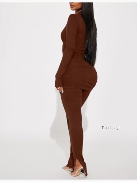 Women's Ribbed Tracksuit Set Half Zip Pullover Leggings Gym Lounge - Picture 5 of 6